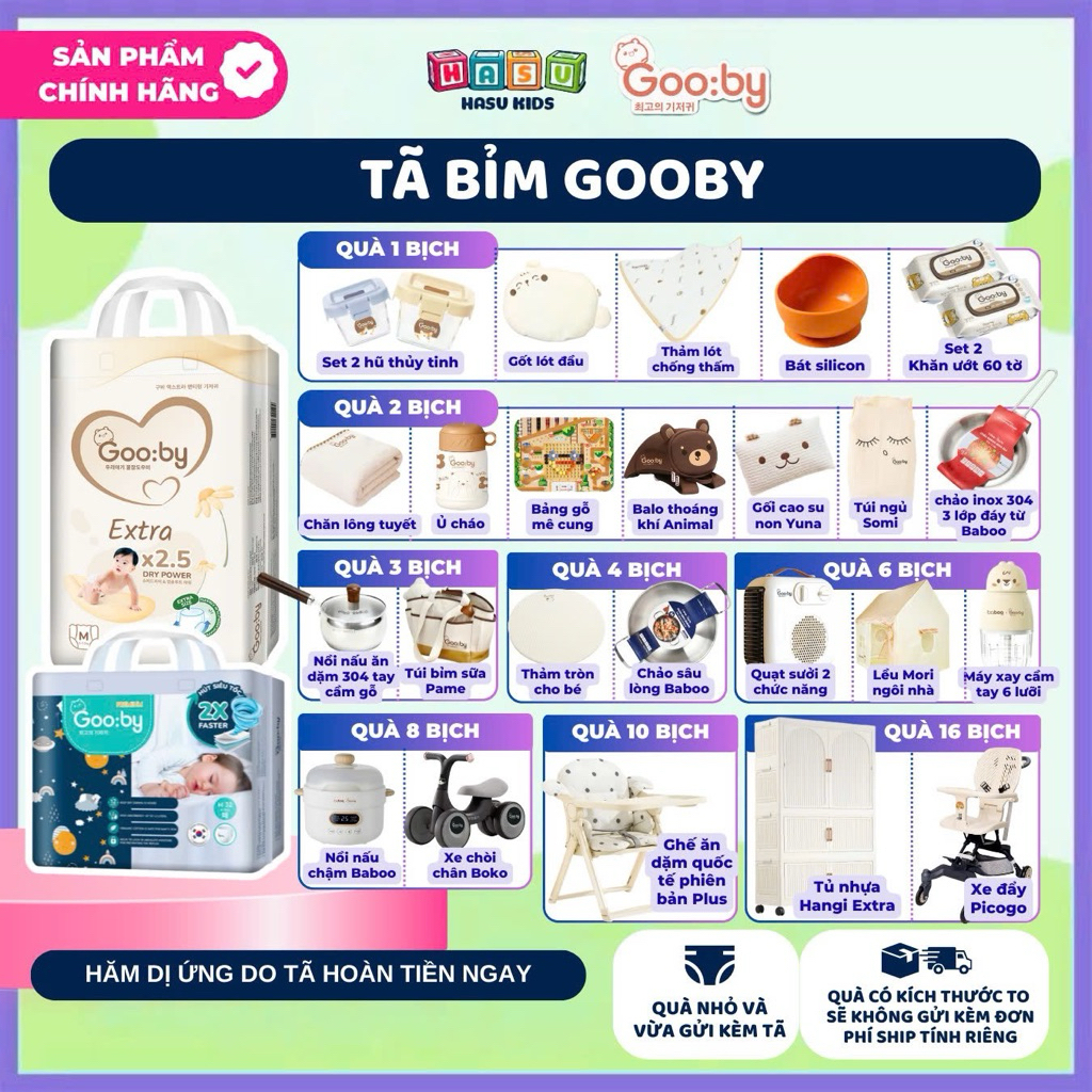 [QUÀ MỚI 2026]Tã quần dán Gooby Extra mẫu cải tiến NB66/S54/M54/L50/XL48/XXL44/3XL38  từ 6kg-24kg