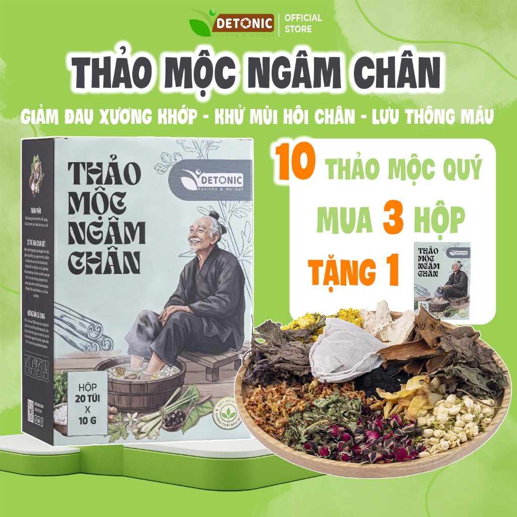 Thảo mộc ngâm chân DETONIC 10 vị thảo dược, giúp hỗ trợ giảm đau nhức, thải độc và ngủ ngon hơn