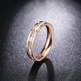 Nhẫn Titan Nữ Đính Nguyên Vòng Một Hàng Đá Sang Trọng Không Đen Không Gỉ TT 522