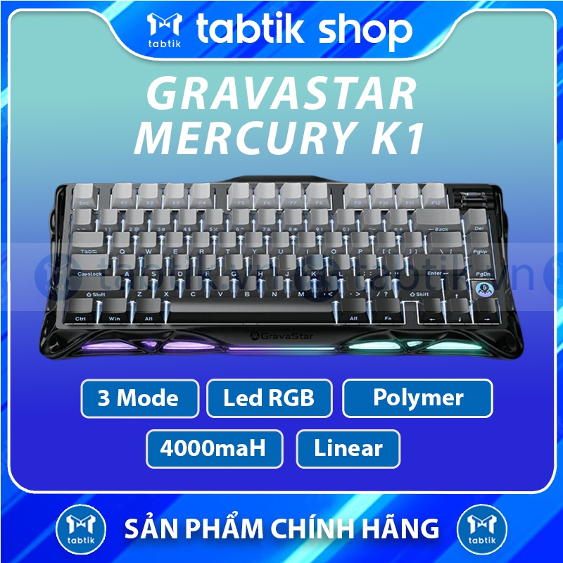 [HỎA TỐC] Bàn phím gaming không dây Gravastar Mercury K1 Lite - Transparent Black | Full Foam | 4000