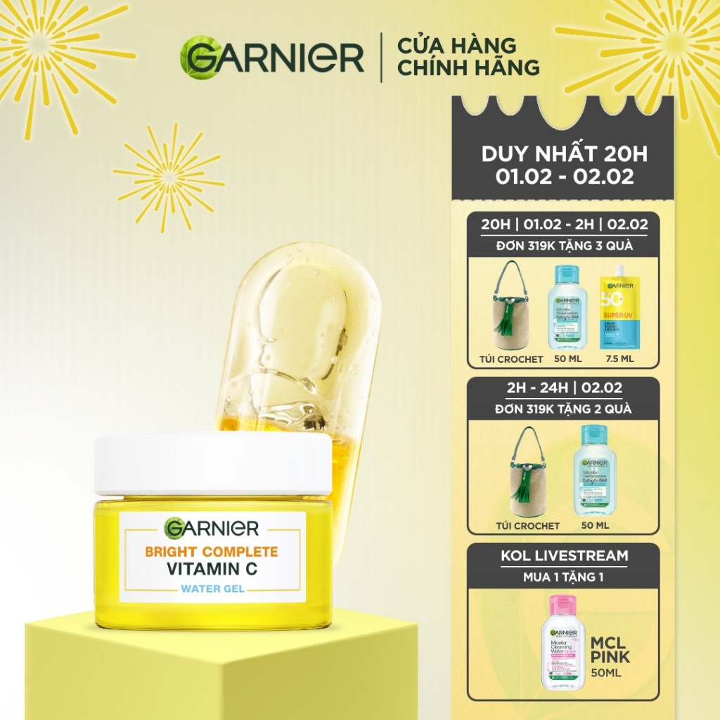 Kem dưỡng ẩm Garnier Water Gel mỏng nhẹ cấp ẩm tới 48H & hỗ trợ sáng da 50ml
