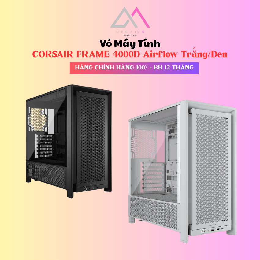 Vỏ Case CORSAIR FRAME 4000D Airflow Trắng/Đen - Hàng chính hãng - BH 12 tháng