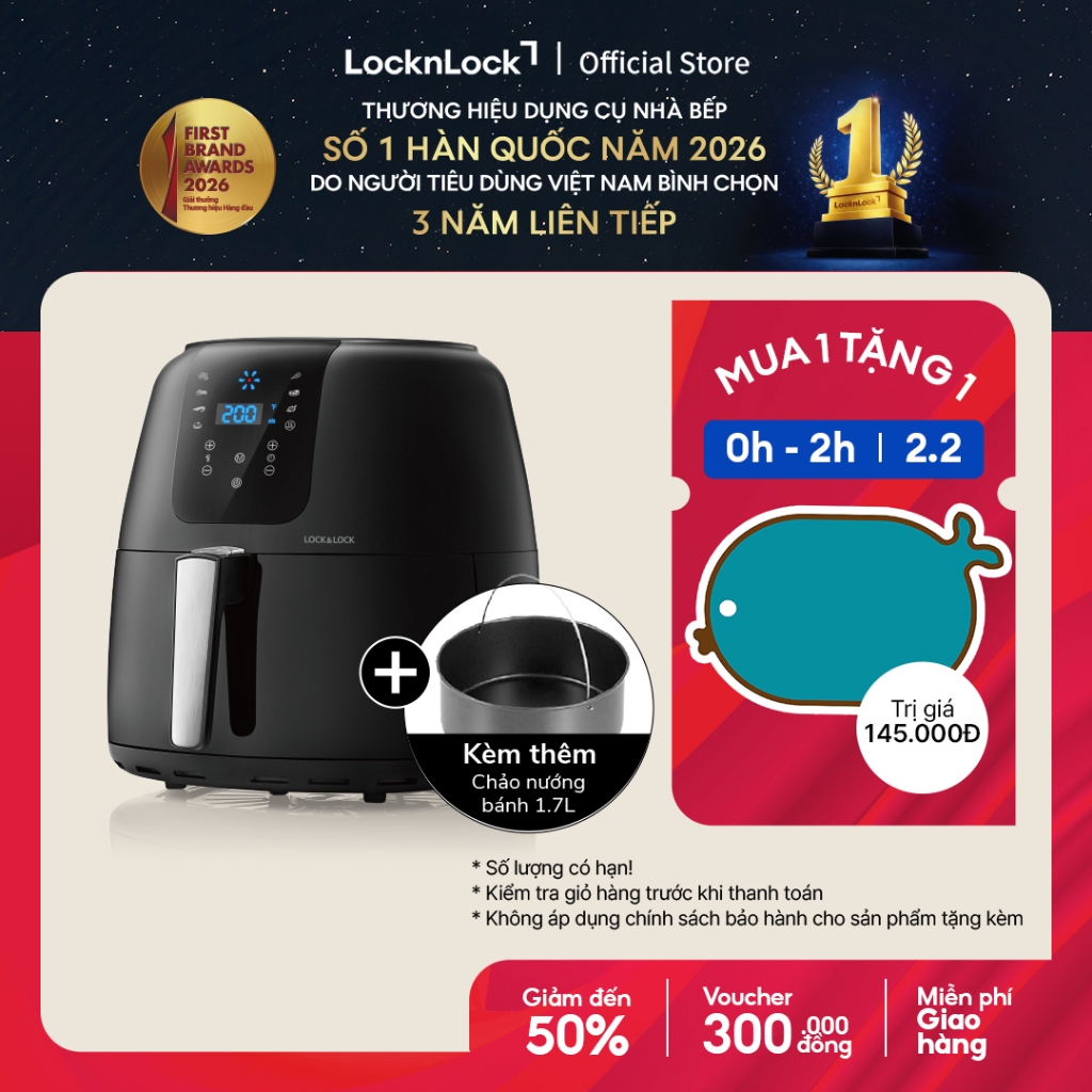 Nồi Chiên Không Dầu Lock&Lock Super Jumbo Air Fryer 7.2L Màu đen EJF296BLK
