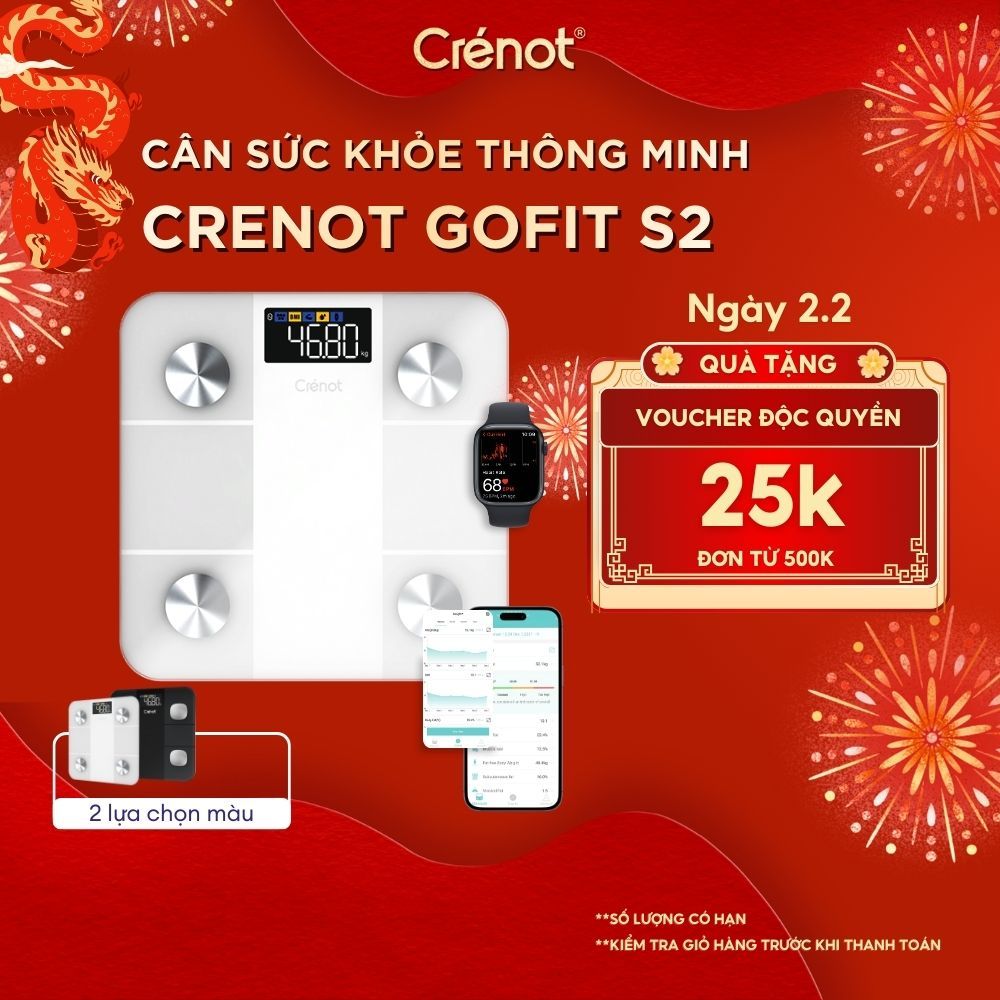 Cân sức khỏe điện tử Crenot Gofit S2 cân phân tích lượng mỡ đo 20 chỉ số cơ thể thông minh cân y tế 