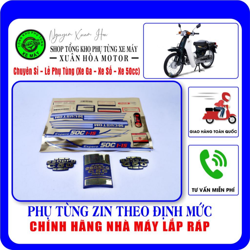 Bộ tem Cub ́82 Espero 50cc/ Cub ́́́́82 Detech 50cc/ Cub 82 đèn vuông (Chính hãng nhà máy Espero lắp 