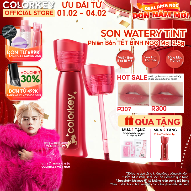 [MỚI] Son COLORKEY Watery Tint Phiên Bản Mới Bền Màu Lâu Trôi, Không Dính Cốc, Siêu Mịn Môi 2.5g