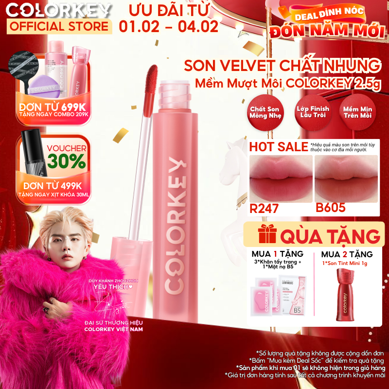 Son Velvet COLORKEY Chất Son Kem Nhung, Mịn Lì, Mềm Mượt Trên Môi 3g/2.5g