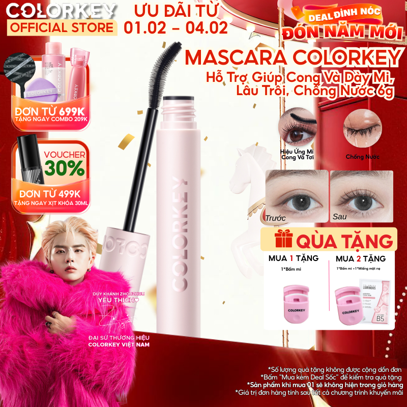 Mascara COLORKEY Hỗ Trợ Giúp Cong Và Dày Mi, Lâu Trôi, Chống Nước 6g