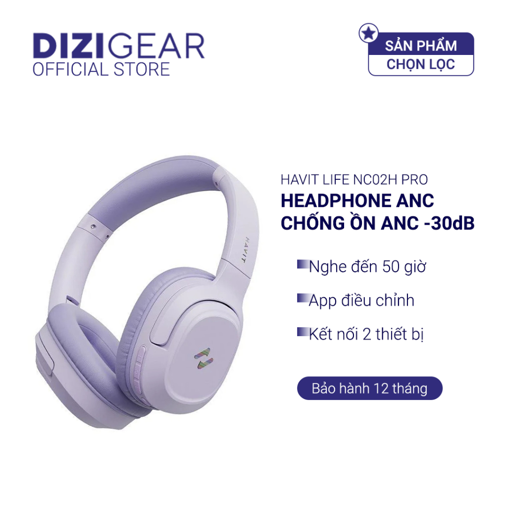 Headphone Bluetooth HAVIT LIFE NC02H, BT 5.4, App Điều Chỉnh, ANC-30dB, Nghe Đến 50H - Hàng Chính Hã