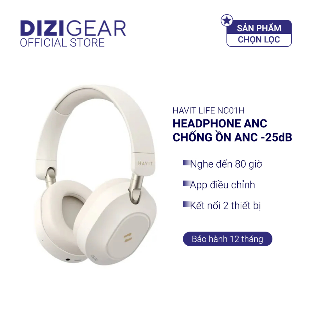 Tai Nghe Headphone HAVIT LIFE NC01H, Bluetooth 5.4, Chống Ồn ANC, Nghe Đến 80H - Chính Hãng Dizigear