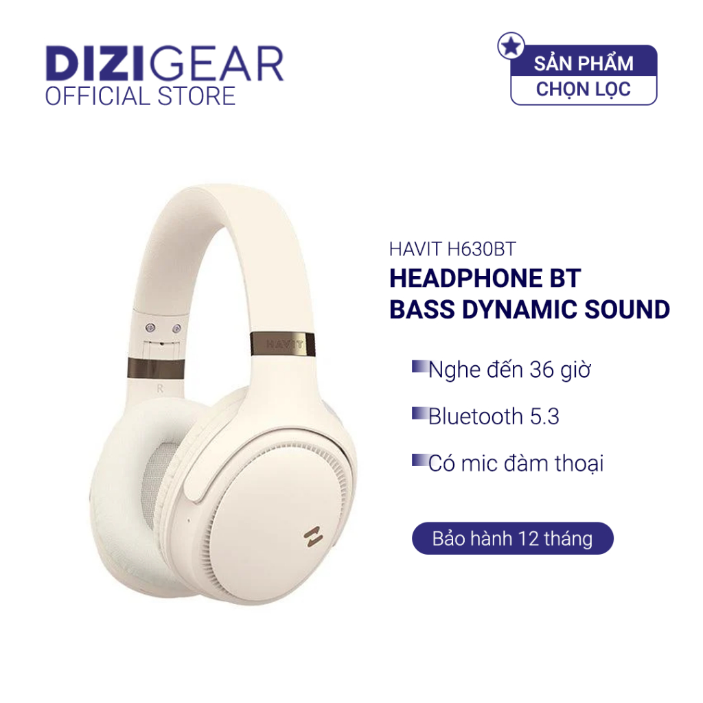 Tai Nghe Headphone HAVIT H630BT, Driver 40mm, Bluetooth 5.3, Nghe Đến 55H - Chính Hãng Dizigear