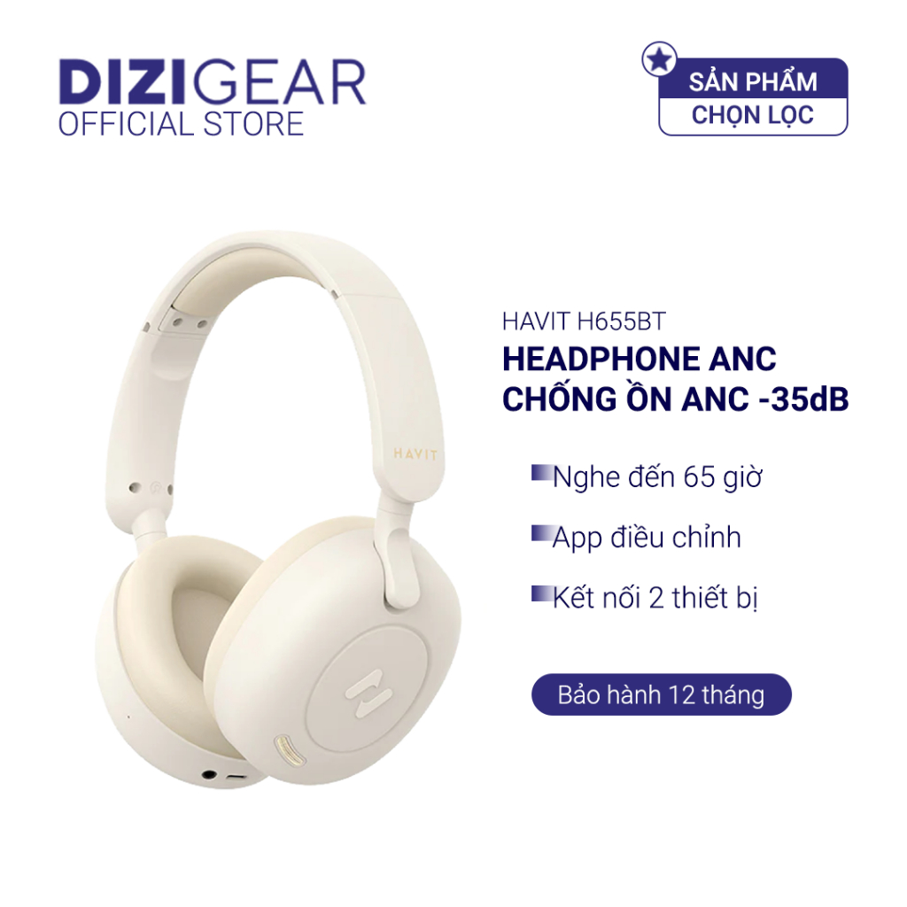 Tai Nghe Headphone Bluetooth HAVIT H655BT, Bluetooth 5.3, ANC, Nghe Đến 65 Giờ - Chính Hãng Dizigear