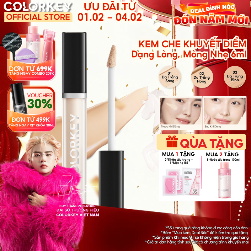Kem Che Khuyết Điểm COLORKEY Dạng Lỏng, Mỏng Nhẹ, Che Phủ Cao 6ml