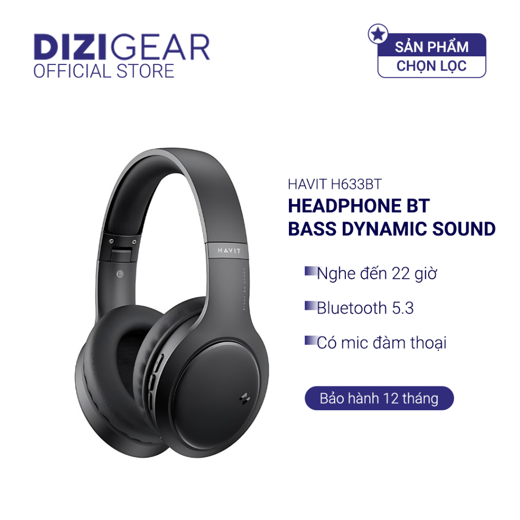 Tai Nghe Headphone HAVIT H633BT, Công Thái Học Bluetooth 5.3, Nghe Đến 22H - Chính Hãng Dizigear