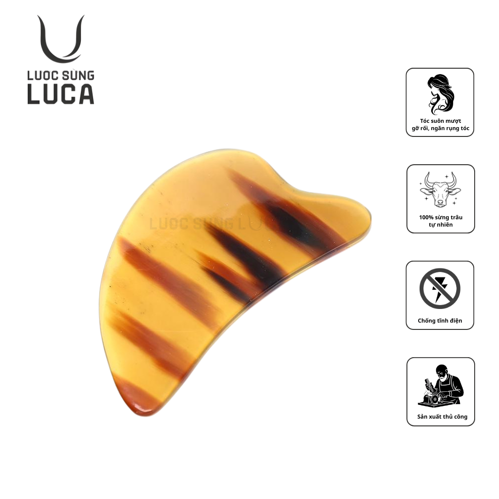 Guasha Cạo Gió Sừng Trâu Tự Nhiên – Cạo Gió, Massage Thải Độc, Làm Đẹp Da, Thủ Công Cao Cấp - Lược S