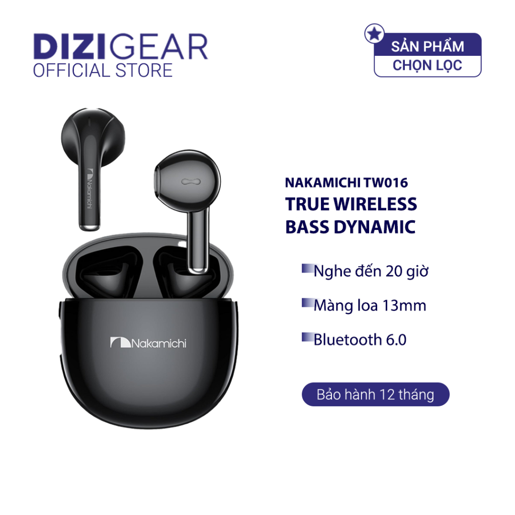 Tai Nghe TWS NAKAMICHI TW016, BT 6.0, Màng Loa 13mm, Gamemode Độ Trễ Thấp, Nghe Nhạc Đến 20H - Hàng Chính Hãng