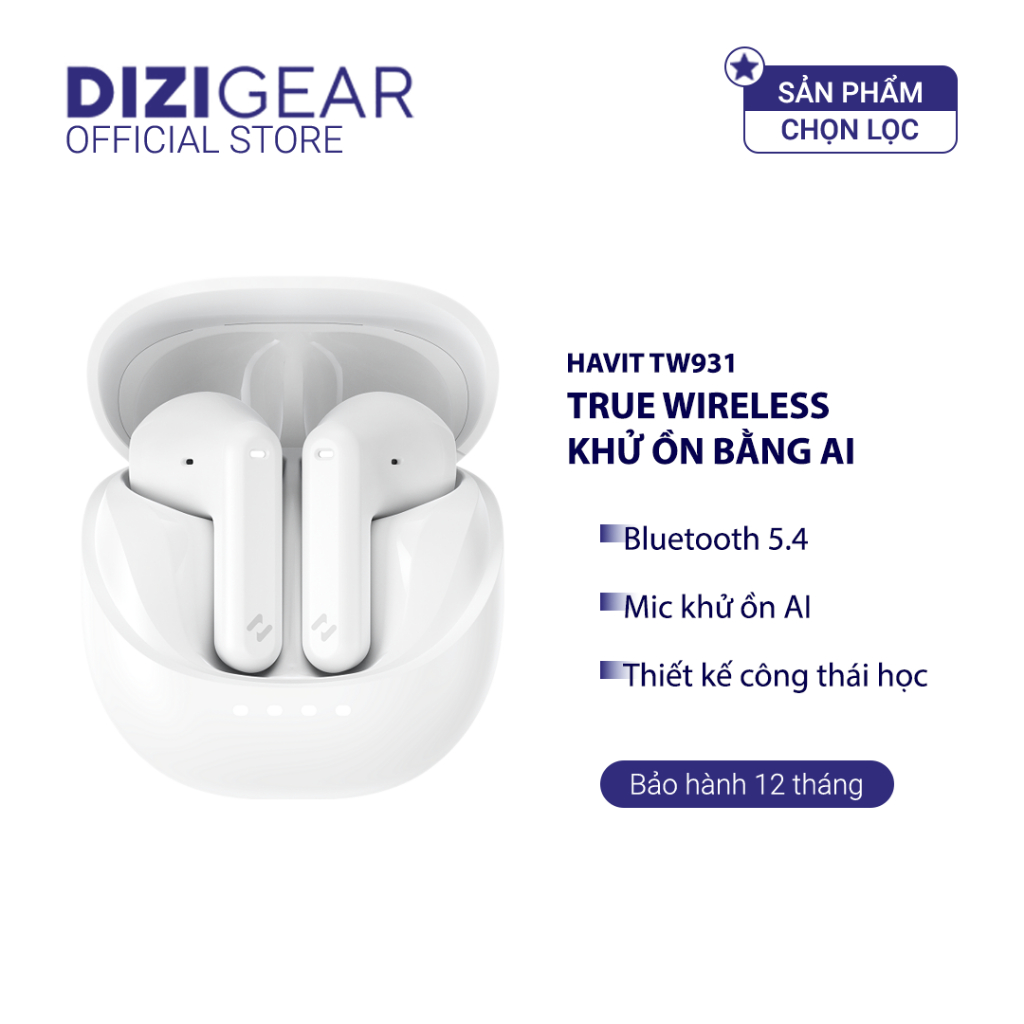 Tai Nghe True Wireless HAVIT TW931, Bluetooth 5.4, Khử Ồn , Nghe Đến 6H - Chính Hãng Dizigear