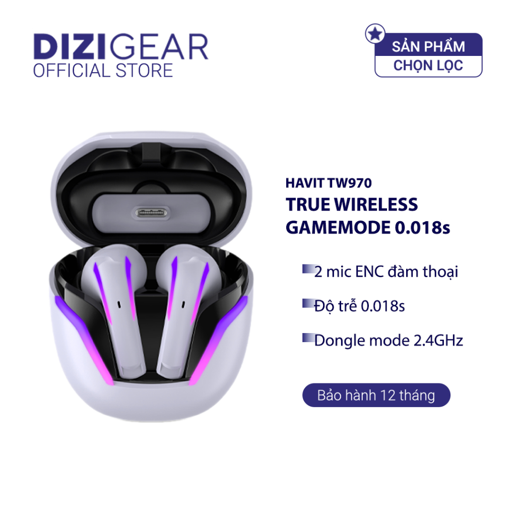 Tai nghe Gaming HAVIT TW970, Bluetooth 5.3, Dongle Mode 18ms , Nghe Đến 24H - Chính Hãng Dizigear