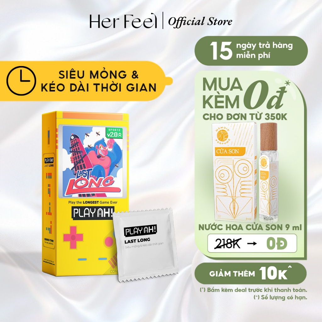 Bao Cao Su PlayAh Last Long Siêu Mỏng, Kéo Dài Thời Gian Quan Hệ Hộp 10 size 52mm