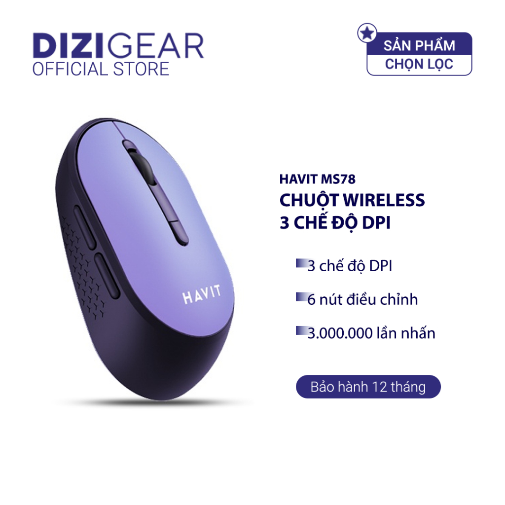 Chuột Không Dây HAVIT MS78 Nhỏ Gọn, 6 Nút Điều Chỉnh + 3 Chế Độ DPI, Tuổi Thọ 3tr Lần Nhấn - Hàng Chính Hãng Dizigear