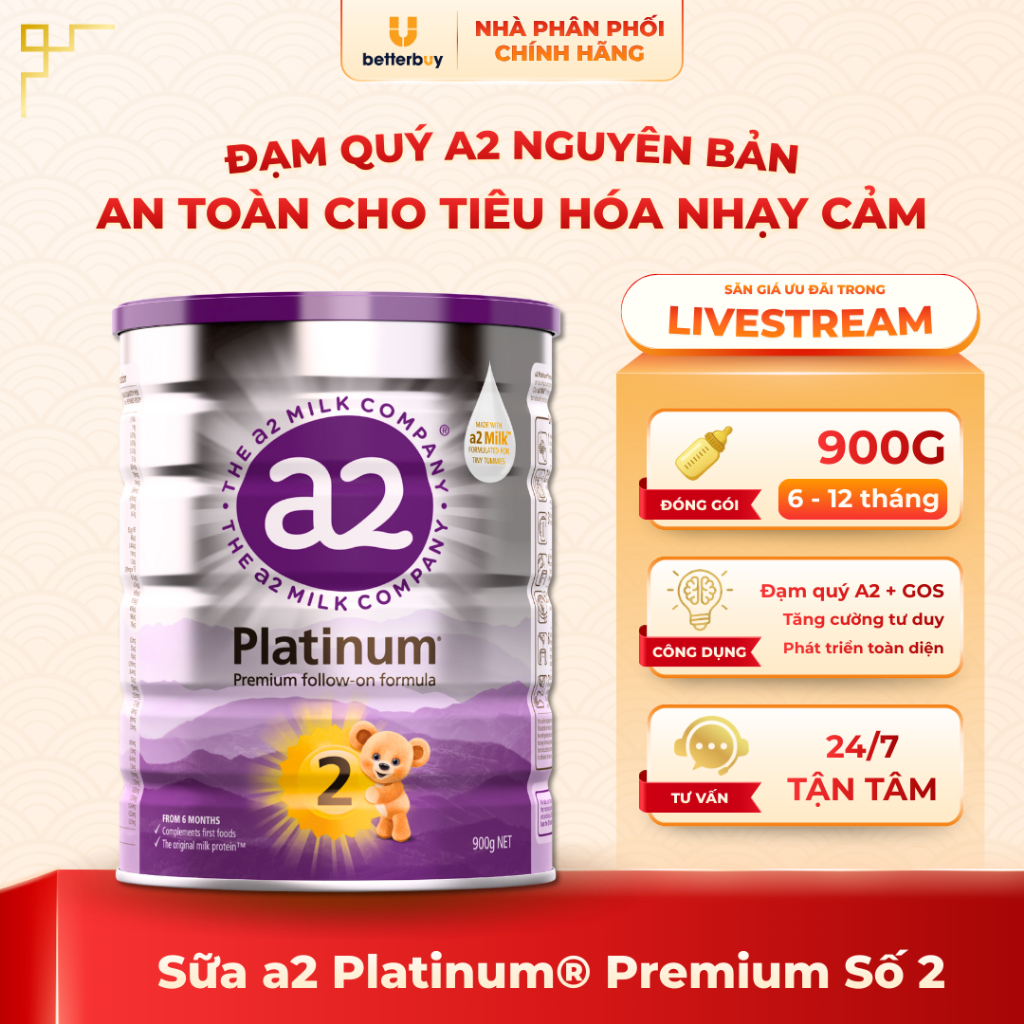 Sữa a2 Milk a2 Platinum Số 2 Lon 900g
