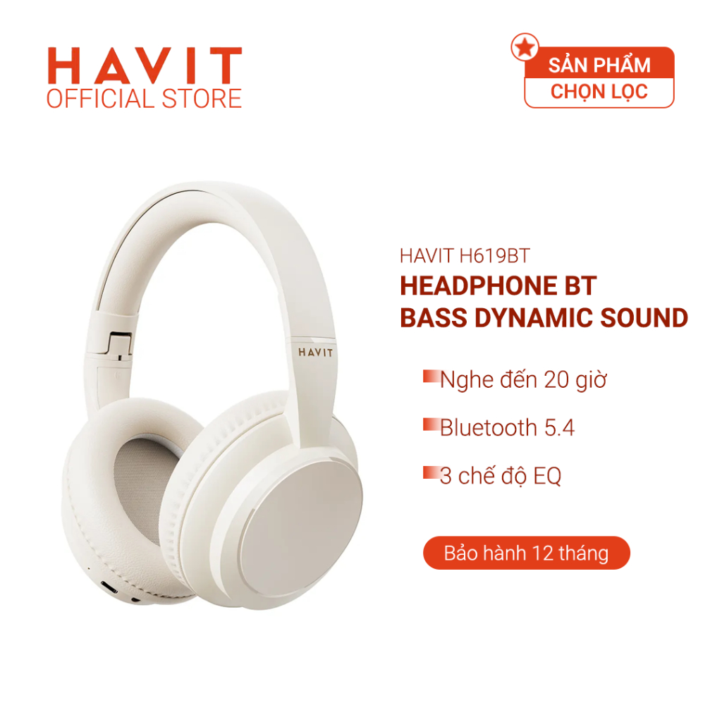 Headphone Bluetooth HAVIT H619BT, BT 5.4, Có 3 Chế Độ EQ, Nghe Đến 20H - Chính Hãng BH 12 Tháng