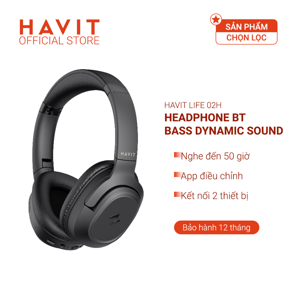 Headphone Bluetooth HAVIT H612BT, Âm thanh Stereo, Nghe Đến 50 giờ, App Havit Life - BH 12 Tháng