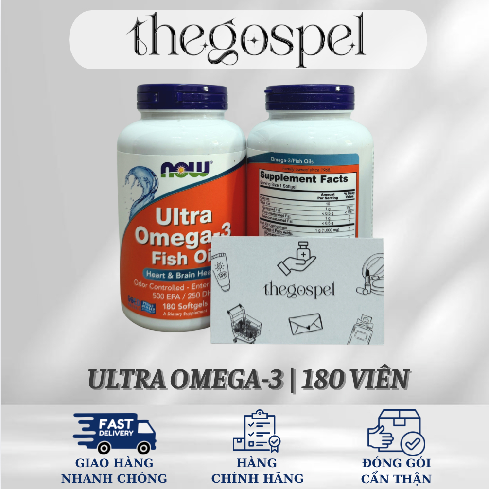 [HÀNG MỸ] Viên uống Now Ultra Omega-3 Fish Oil - Now Foods | 180 viên