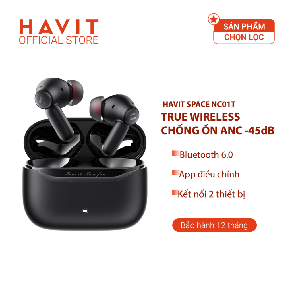 Tai Nghe TWS HAVIT SPACE NC01T, BT 6.0, Hybrid ENC + ANC -45dB, App Havit Life, Nghe Nhạc Đến 30H - 