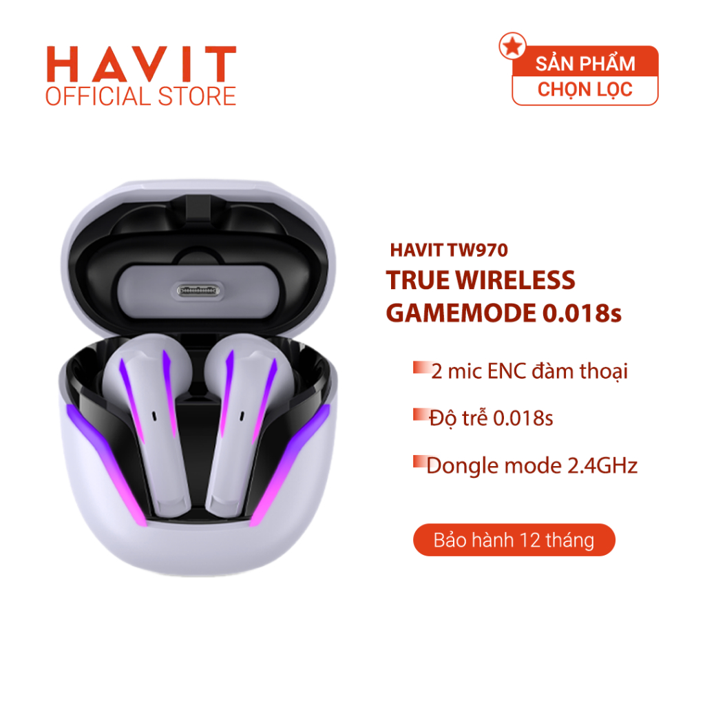 Tai nghe Gaming HAVIT TW970, Bluetooth 5.3, Độ Trễ 18ms, 2 Mic ENC , Nghe Đến 24H - Hàng Chính Hãng