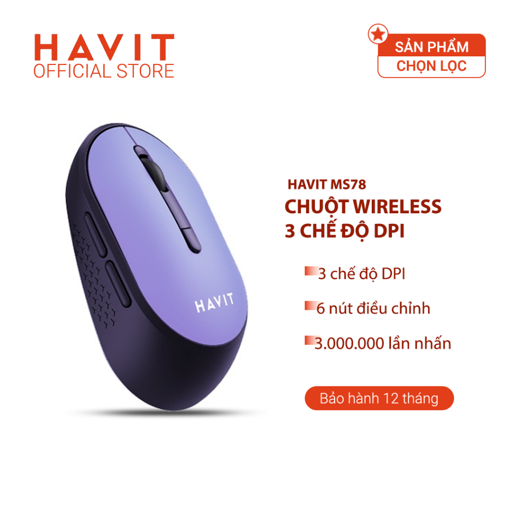 Chuột Không Dây HAVIT MS78 Nhỏ Gọn, 6 Nút Điều Chỉnh + 3 Chế Độ DPI, Tuổi Thọ 3tr Lần Nhấn - Chính Hãng BH 12 Tháng | BigBuy360 - bigbuy360.vn