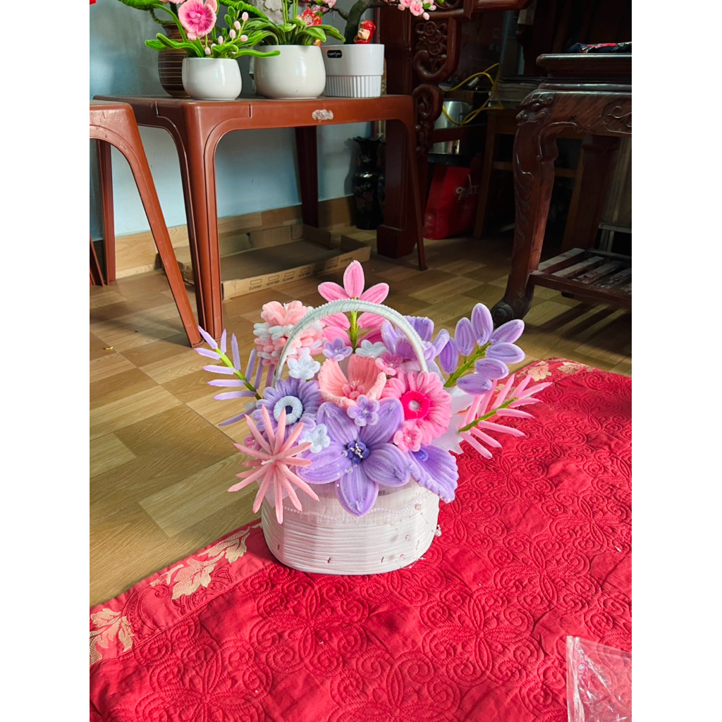 Giỏ hoa kẽm nhung làm quà tặng tặng hagtag