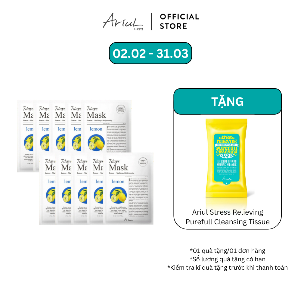 Combo Mặt Nạ Chanh Vàng Ariul 7 Days Mask Lemon C 23ml