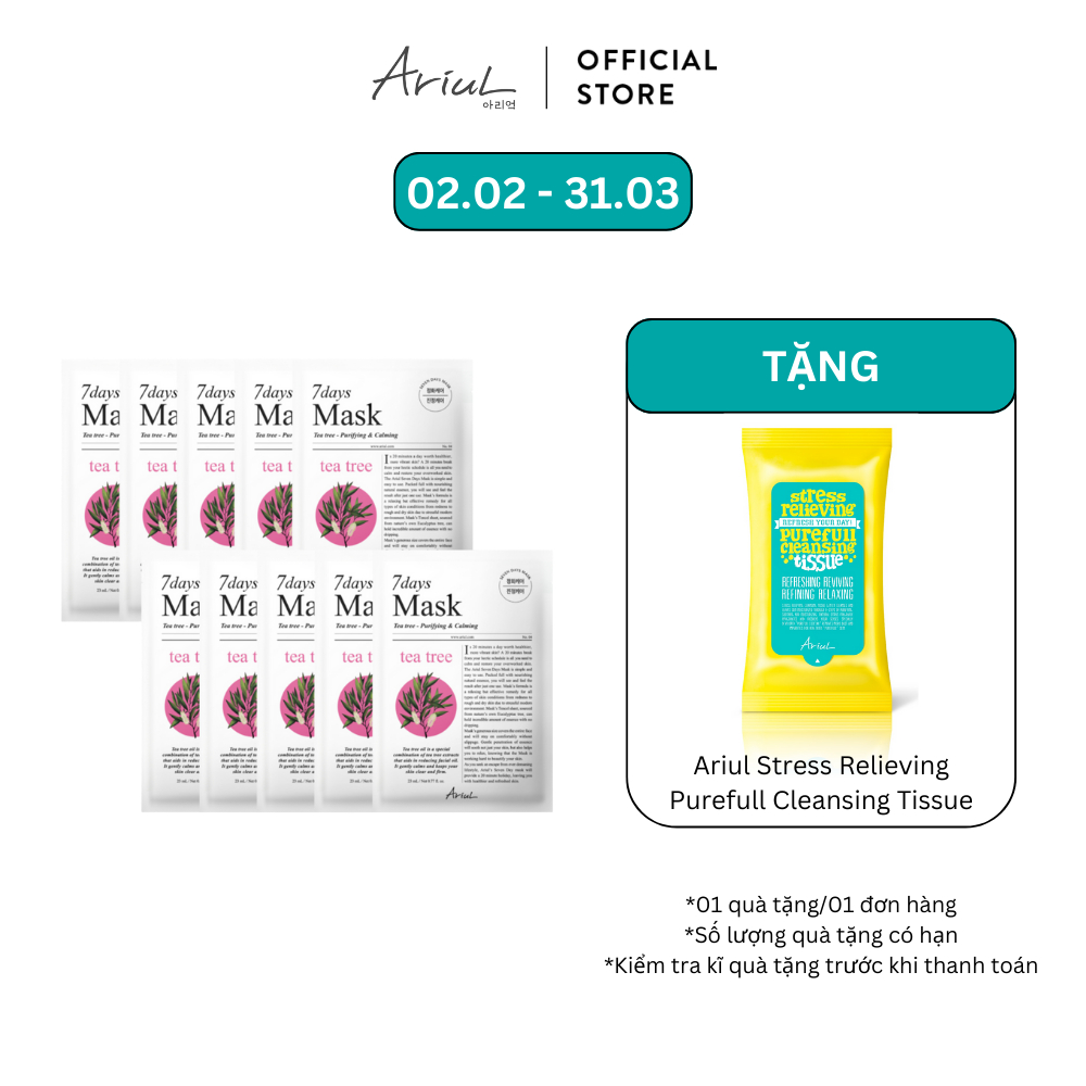 Combo Mặt Nạ Tràm Trà Ariul 7 Days Mask Tea Tree M 23 ml