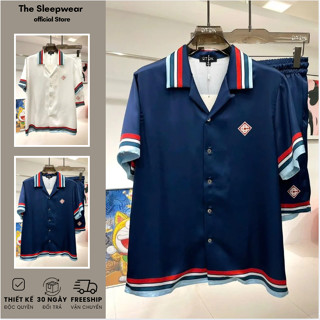 Bộ quần áo Lụa Nam Thiết kế Hoạ tiết -TheSleepwear  - Bộ short lụa Nam cao cấp có bigsize 100kg