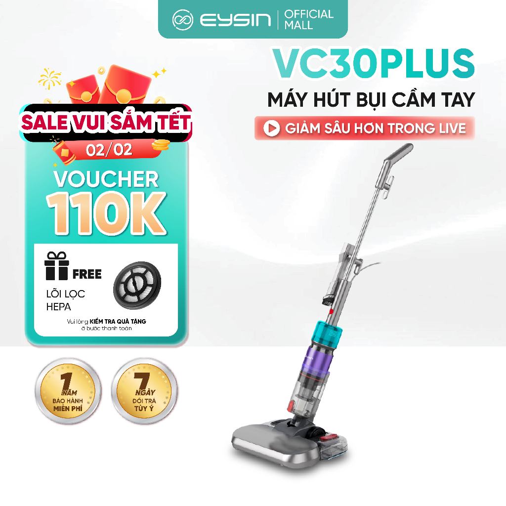 Máy hút bụi có dây EYSIN VC30Plus Công suất 500W 20000Pa lực hút mạnh Lõi lọc HEPA lọc sạch bụi 0.25