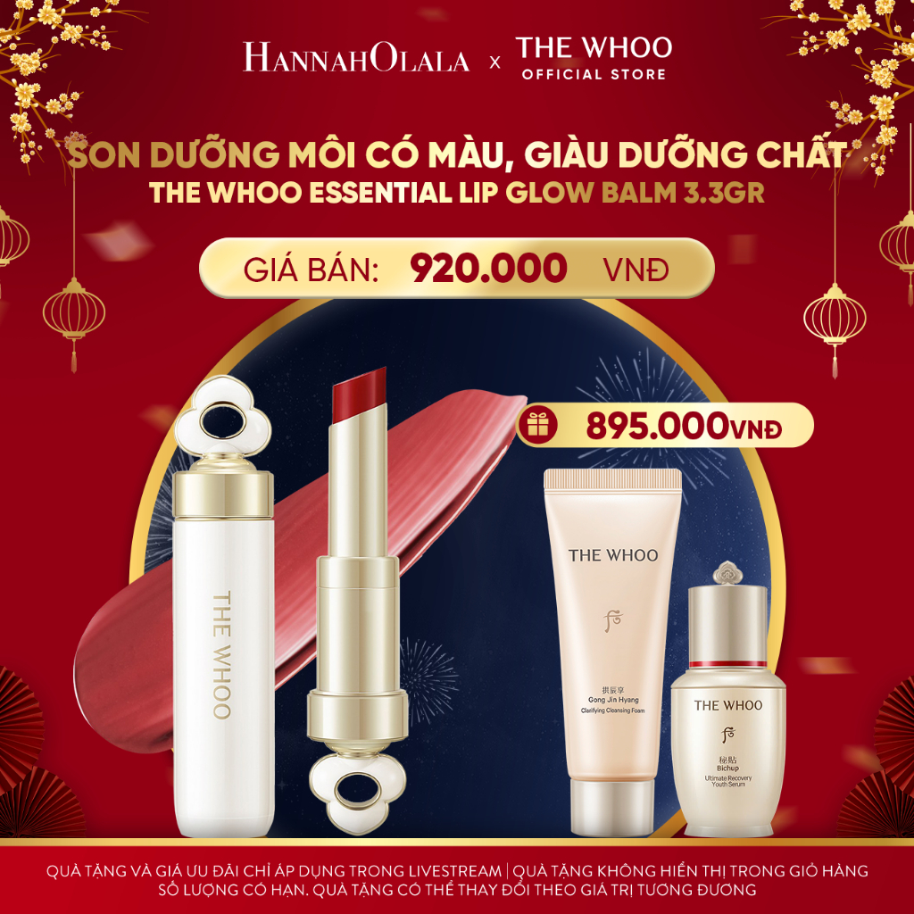 Hannah Olala x Whoo x Son dưỡng môi có màu, giàu dưỡng chất The Whoo Essential Lip Glow Balm 3.3gr