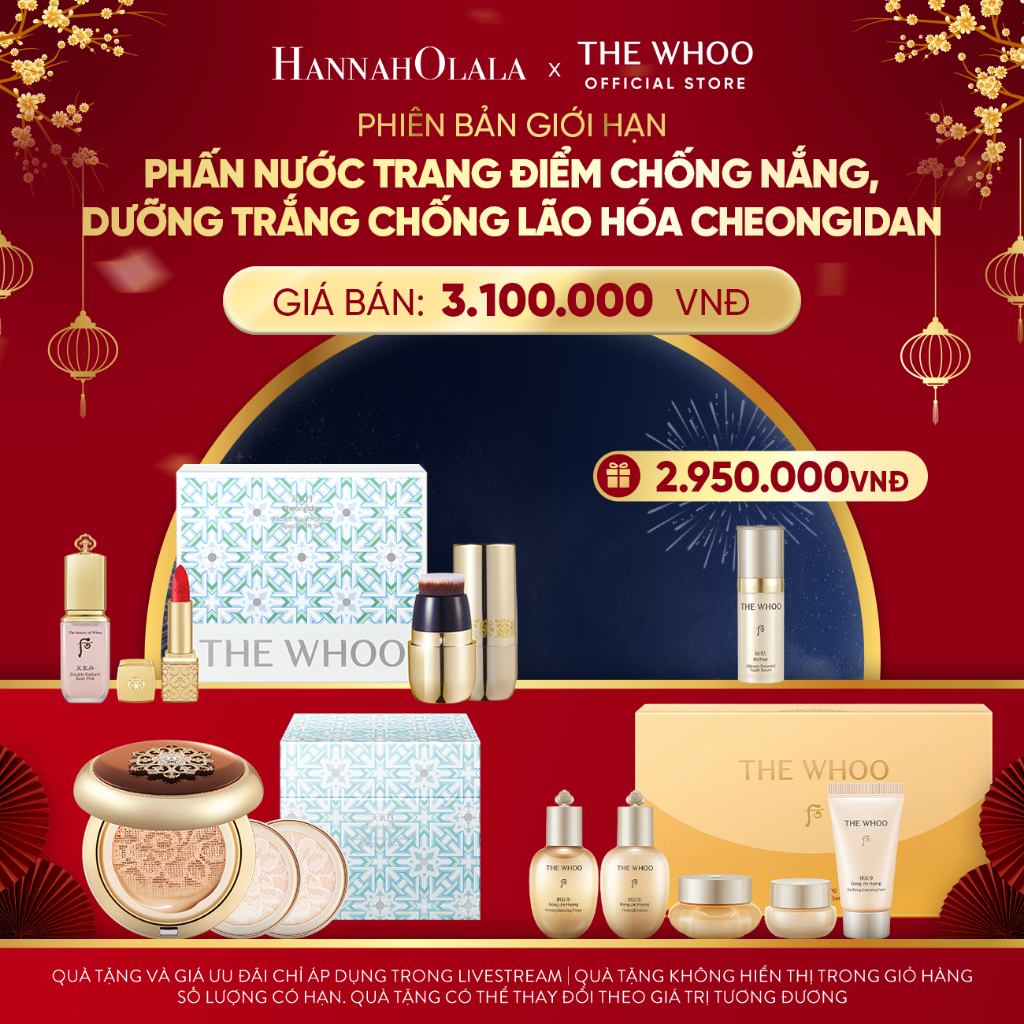 Hannah Olala x Whoo x [Tặng kèm 1 lõi 15g] Phấn nước trang điểm chống nắng, dưỡng trắng chống lão hó