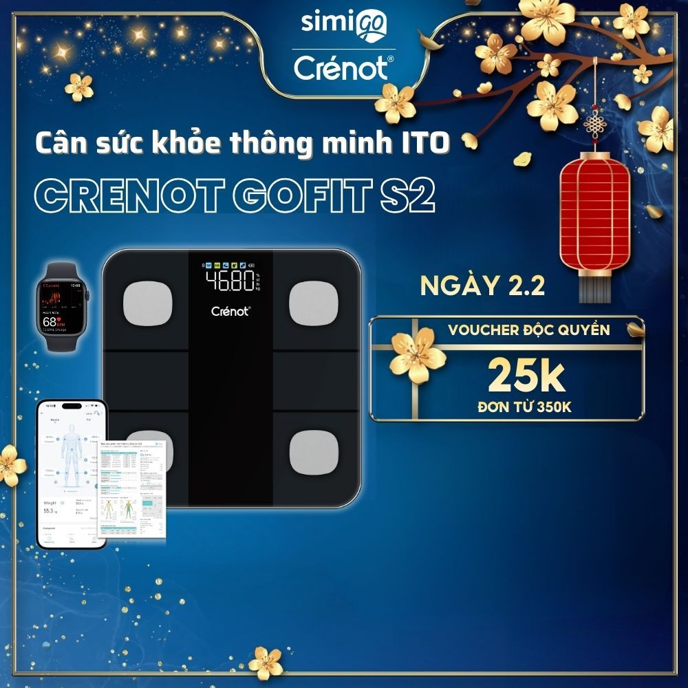 Cân điện tử sức khỏe thông minh Crenot Gofit S2 cân đo 20 chỉ số cơ thể phân tích lượng mỡ cân y tế 