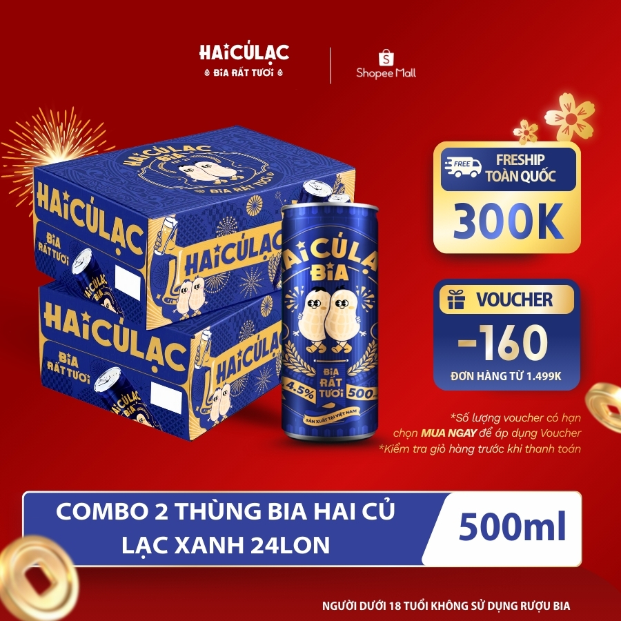 [BIA TƯƠI] COMBO 2T BIA HAI CỦ LẠC - BIA RẤT TƯƠI [THÙNG  24 X 500ML]
