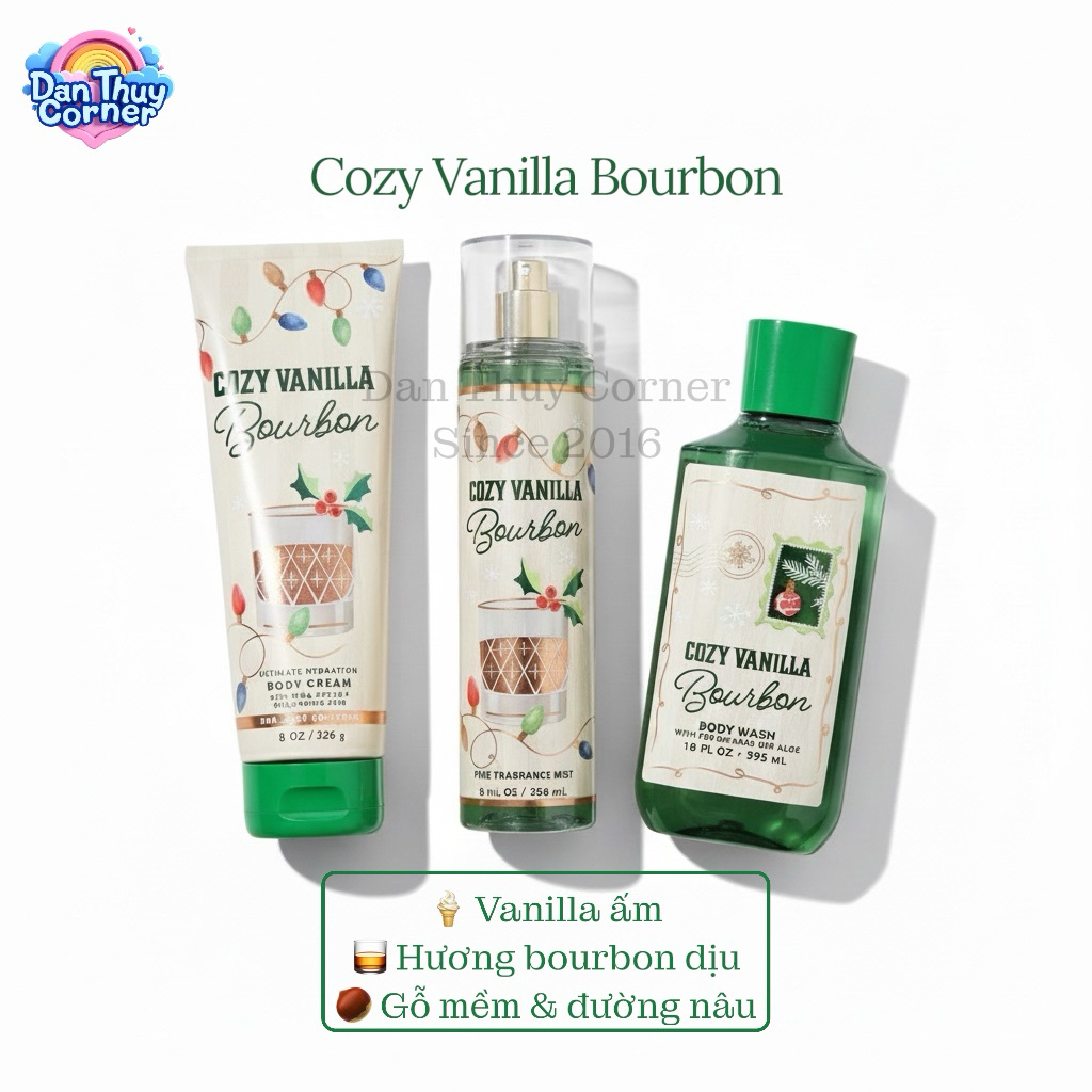 Cozy Vanilla Bourbon – Xịt thơm & dưỡng thể Bath & Body Works hương vanilla ấm áp trầm ngọt