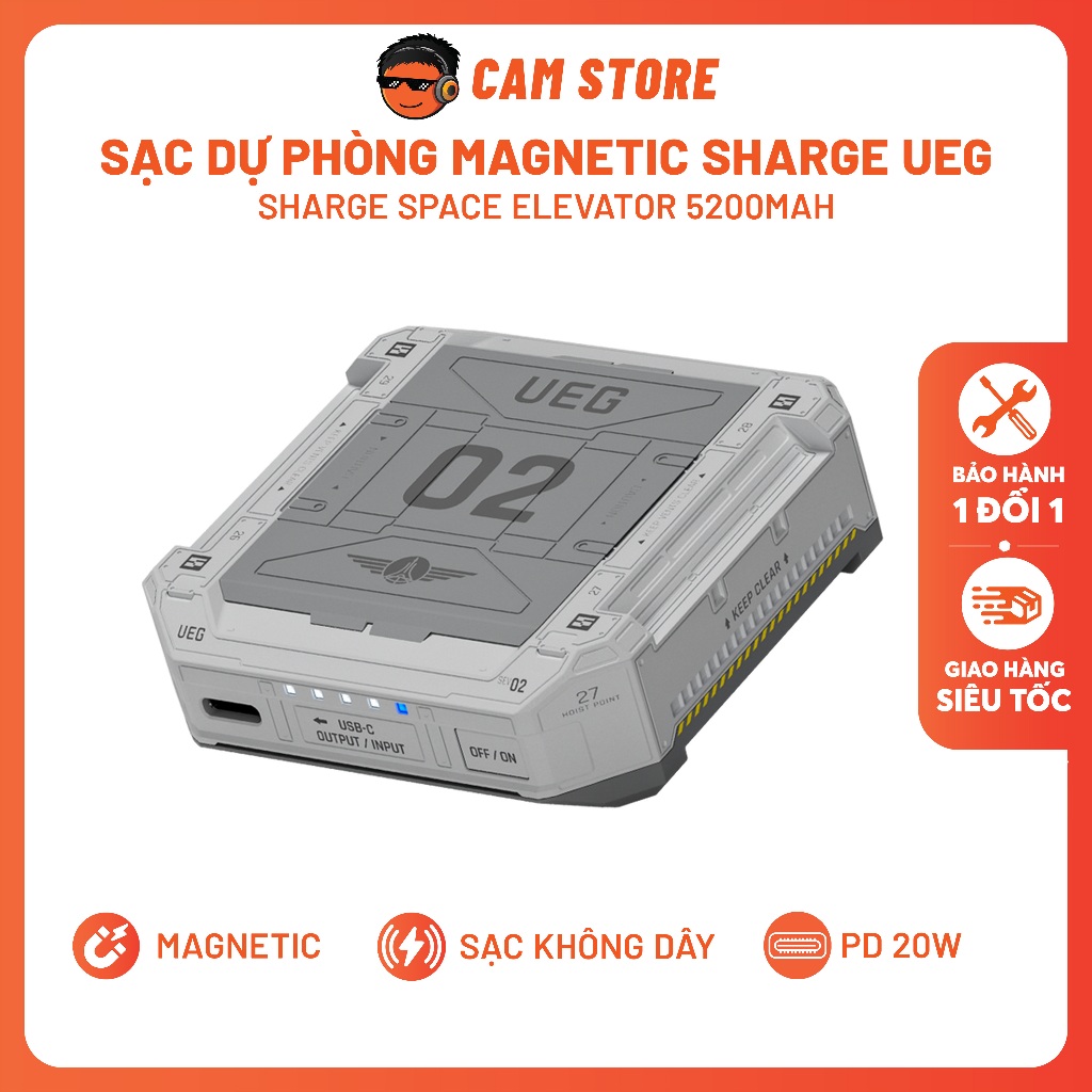 Sạc Dự Phòng Sharge Space Elevator 5200mAh - Sạc Không Dây Chuẩn Qi, Sạc PD20W, Hàng Chính Hãng Shar