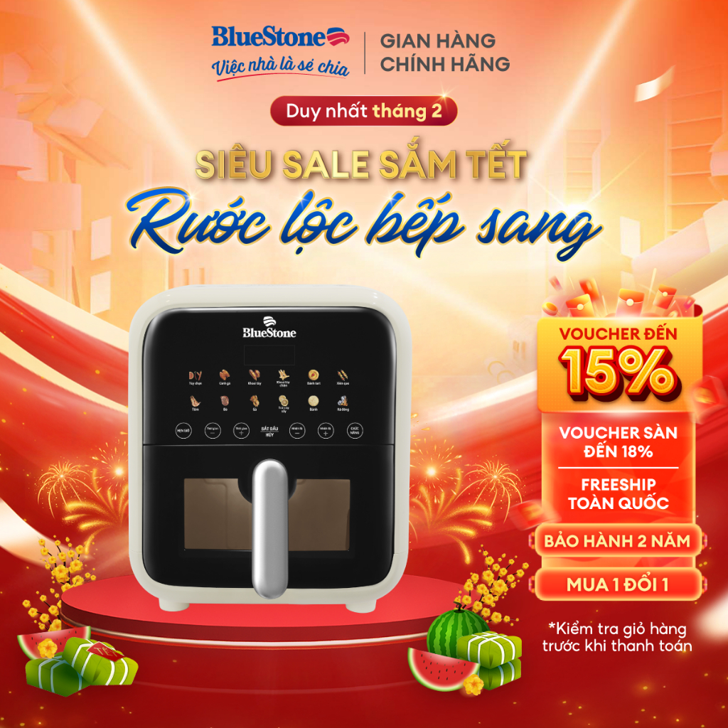 Nồi Chiên Không Dầu BlueStone AFB-5861 - 7 Lít, Trắng Sữa, 1800W