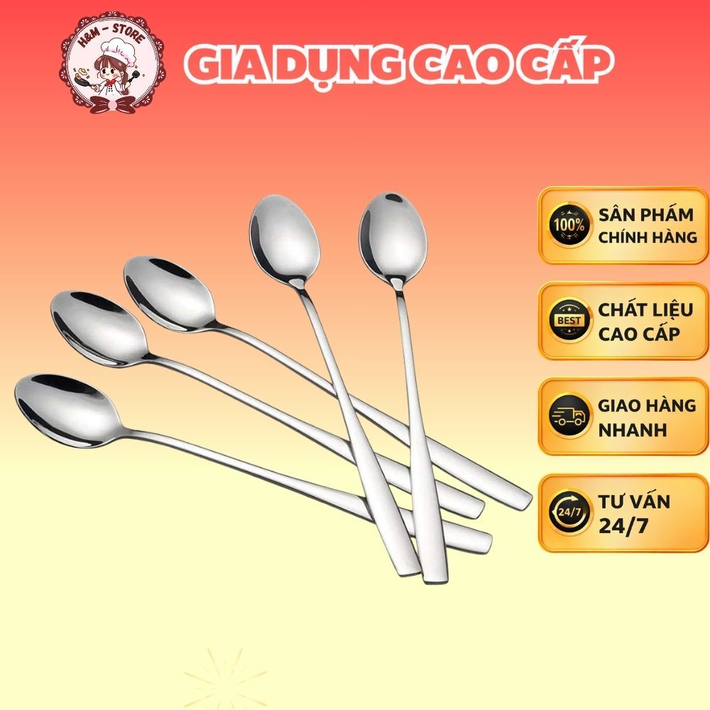 Thìa Hến Cán Dài Inox 304 Cao Cấp Muỗng Ăn Sữa Chua Cafe Uống Nước Ép Dễ Dàng Vệ Sinh