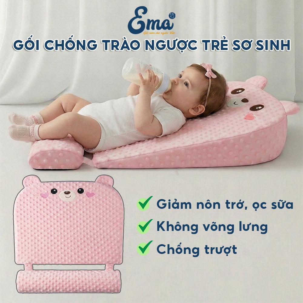 Đệm chống nôn trớ, ọc sữa cho trẻ sơ sinh EMA, gối chống trào ngược cho bé không võng lưng