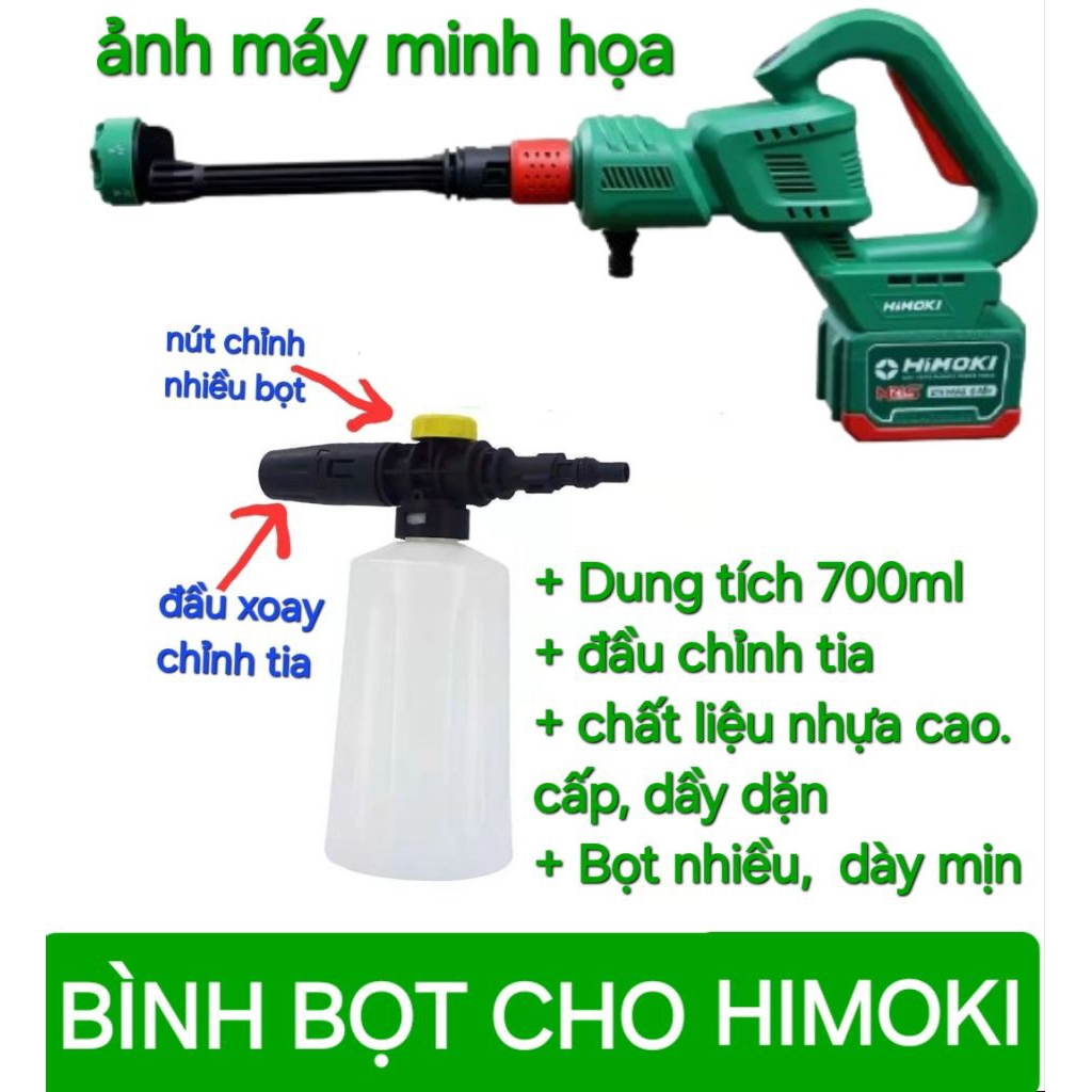 bình bọt cho máy rửa xe himoki pin,  bình bọt tuyết cho máy rửa xe himoki,  bình tạo bọt tuyết  himo