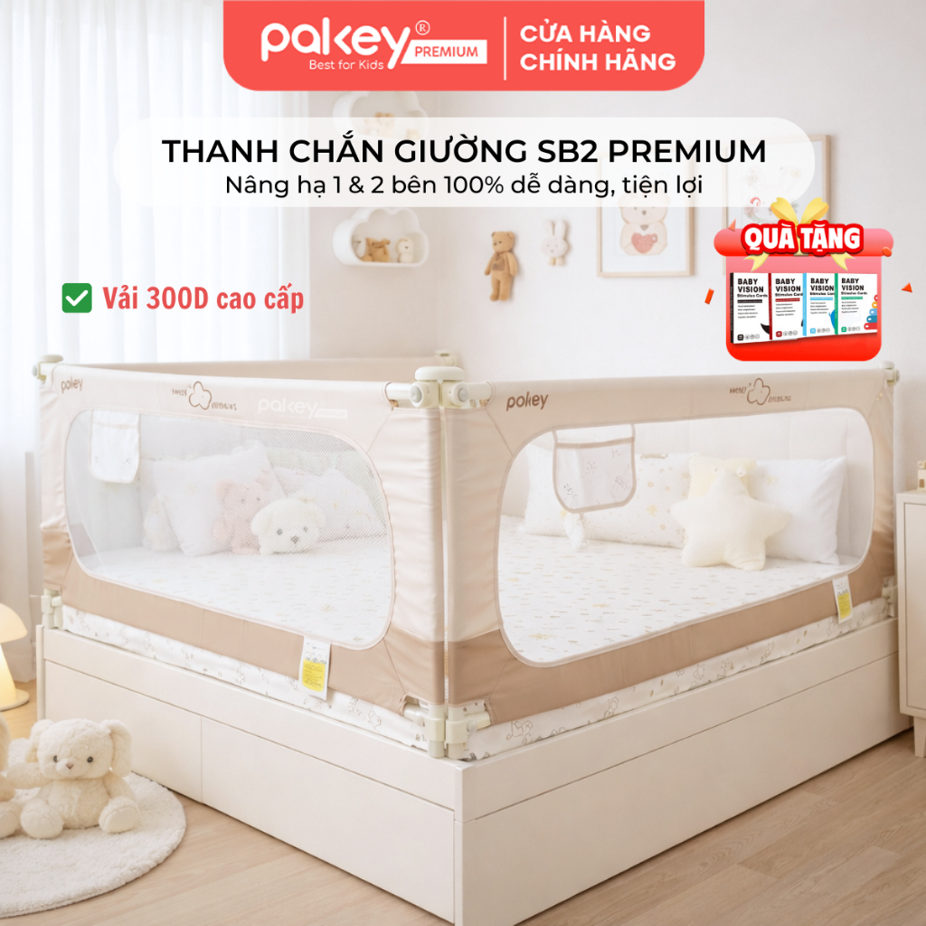 Thanh Chắn Giường PAKEY Cao Cấp SB2 Phong Cách Hàn Quốc Nhiều Kích Thước Cho Bé, Chặn Giường An Toàn Cho Trẻ