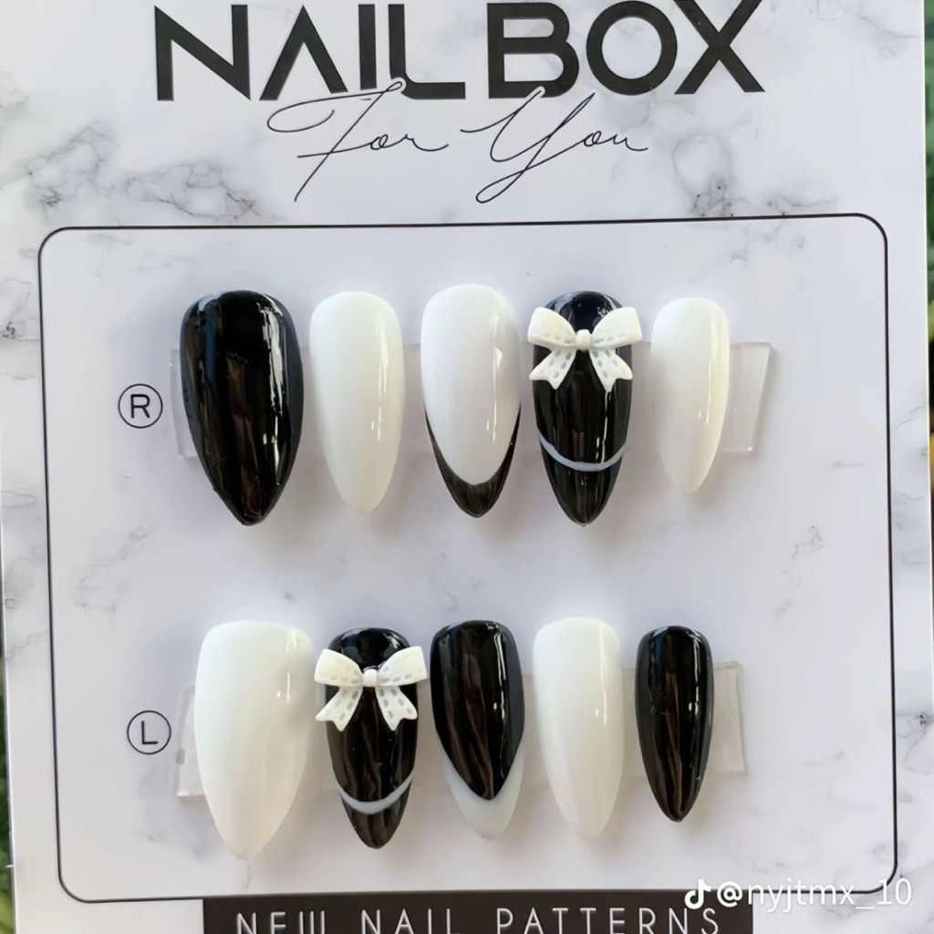 NAILBOX99- màu đen trắng kèm nơ