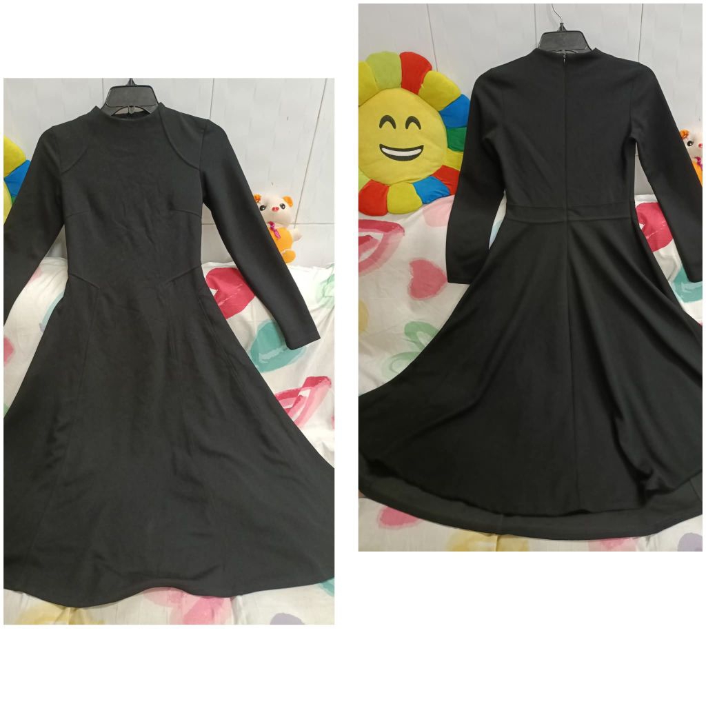 D64#Đầm đen tay dài dáng xòe – vải co giãn nhẹ – che khuyết điểm siêu xinh