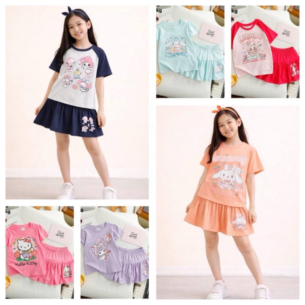 Set đồ bộ bé gái áo kèm quần váy Janeshop, set váy cho bé gái chất thun cotton mềm mát 12-32kg